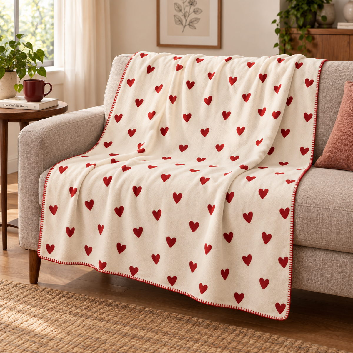 Little Red Hearts Kırmızı Kalpli Polar TV Battaniyesi