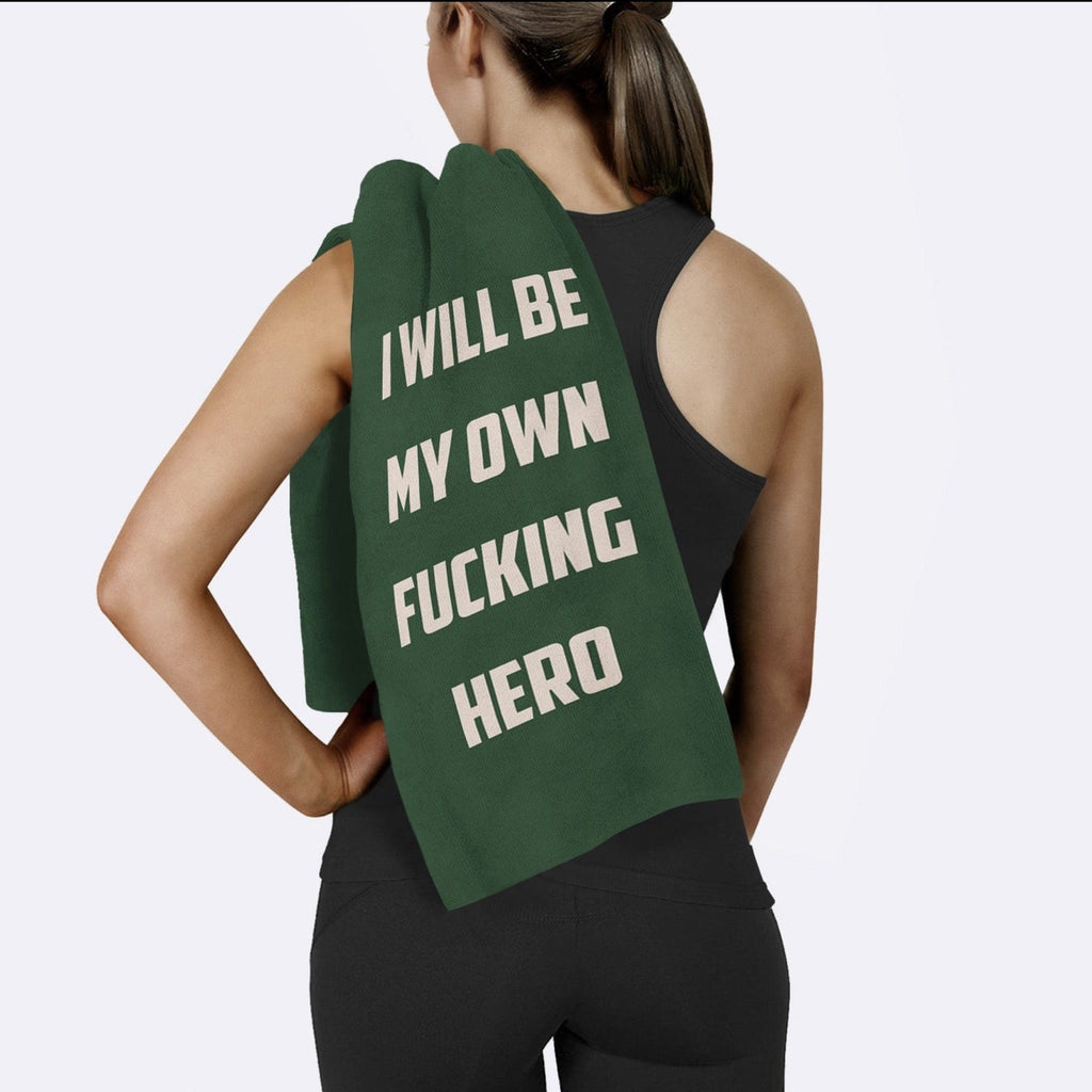I Will Be My Own Fucking Hero Yeşil Mikrofiber Spor Havlusu