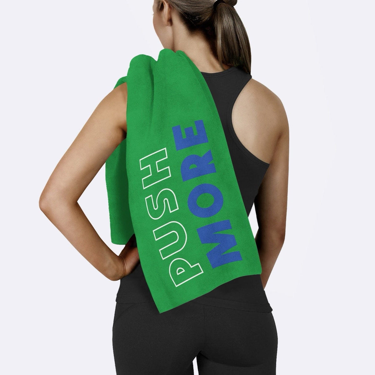 Push More Mavi Yeşil Yazılı Mikrofiber Spor Havlusu