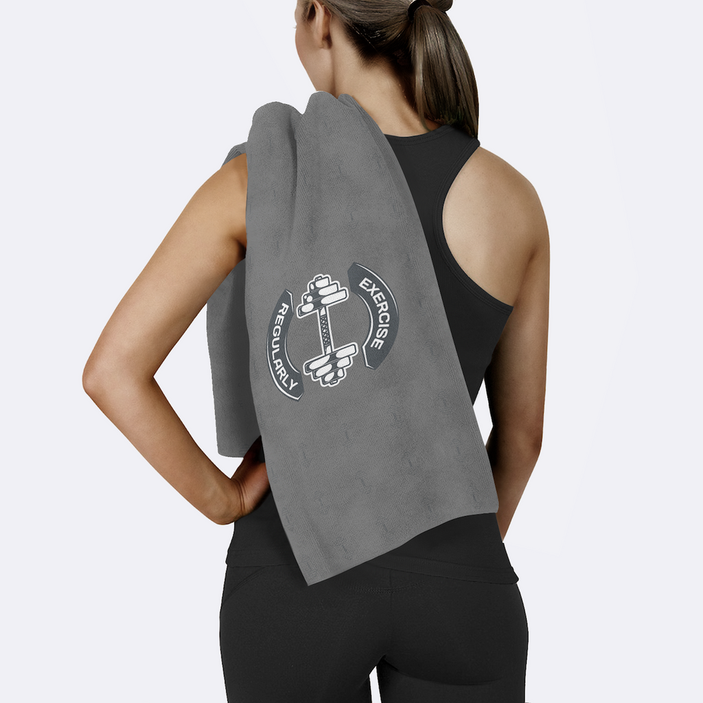 Exercise Regularly Yazılı Gri Mikrofiber Spor Havlusu