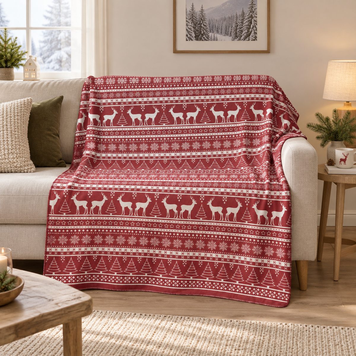 Red Santa – Yılbaşı Geyikli Polar TV Battaniyesi