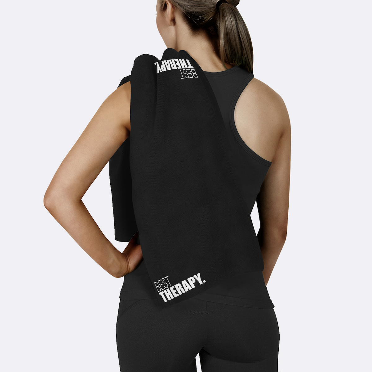 Best Therapy Yazılı Siyah Mikrofiber Spor Havlusu