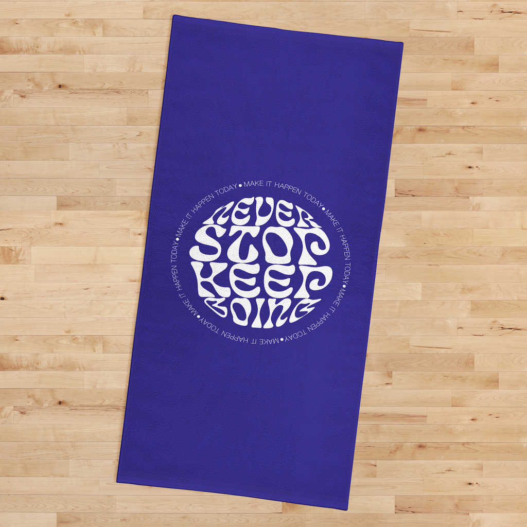 Never Stop Keep Going Eflatun Yazılı Mikrofiber Spor Havlusu