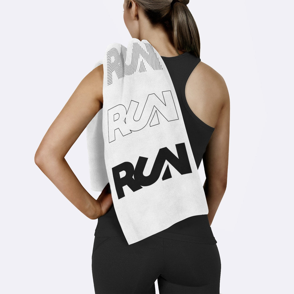 Run Beyaz Yazılı Mikrofiber Koşu ve Spor Havlusu