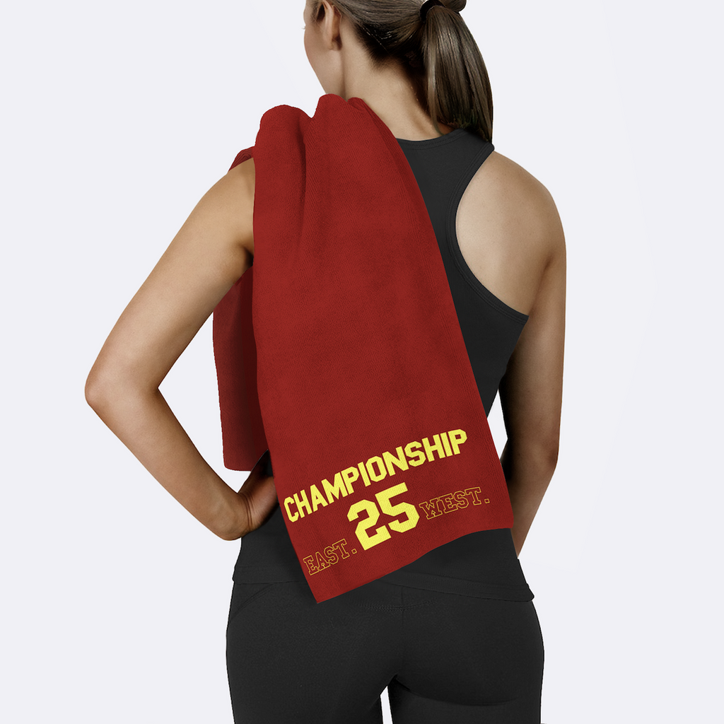 Championship Yazılı Kırmızı Mikrofiber Spor Havlusu