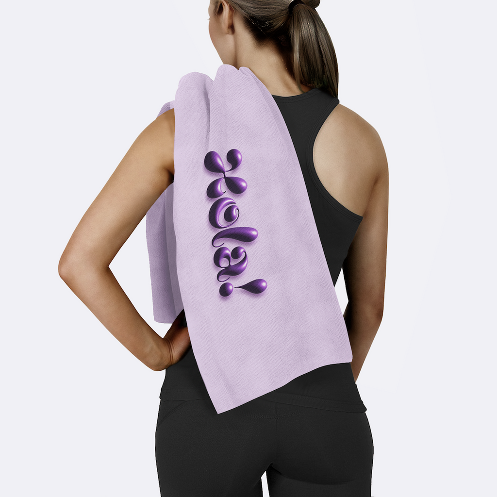 Hola! Yazılı Mor Mikrofiber Spor Havlusu