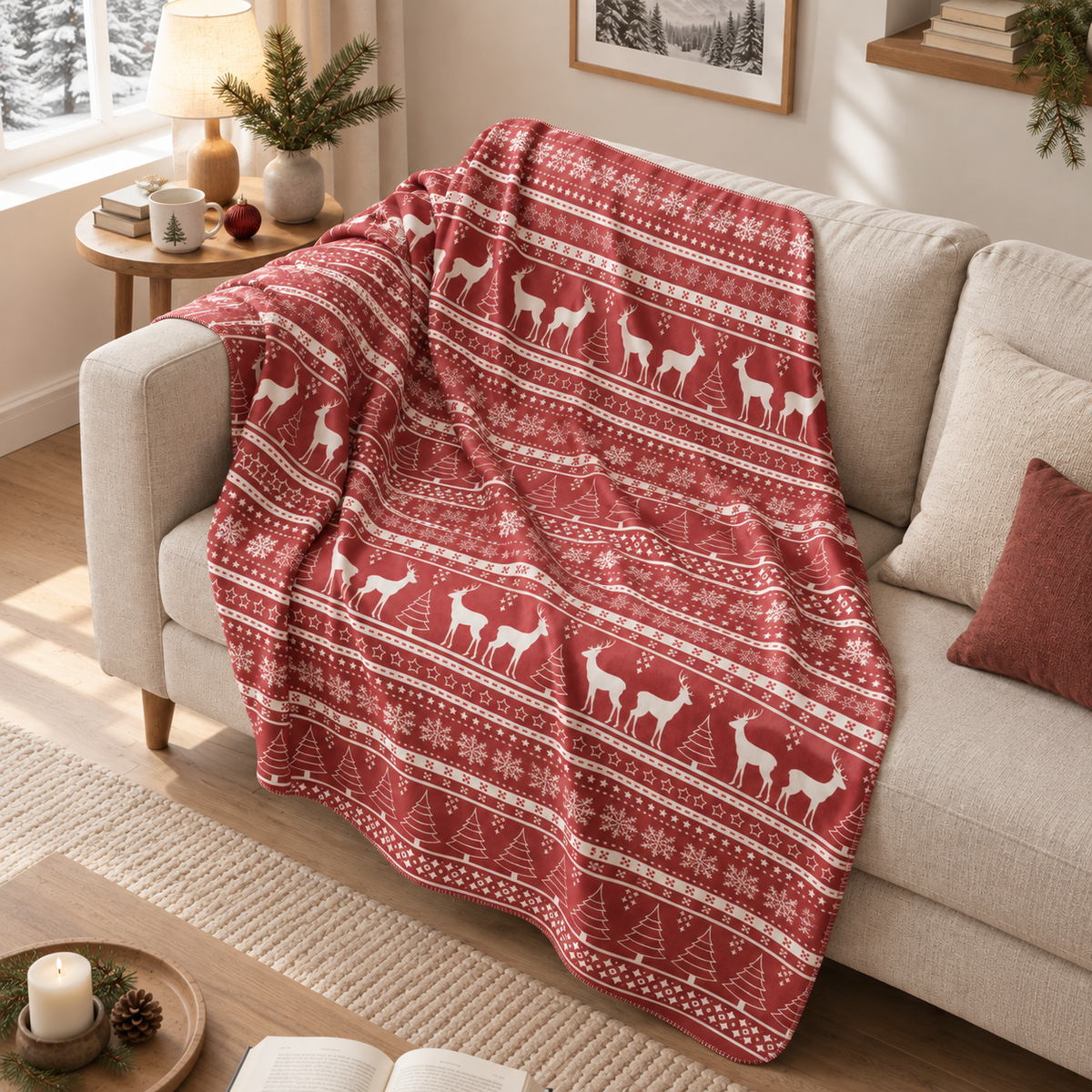 Red Santa – Yılbaşı Geyikli Polar TV Battaniyesi