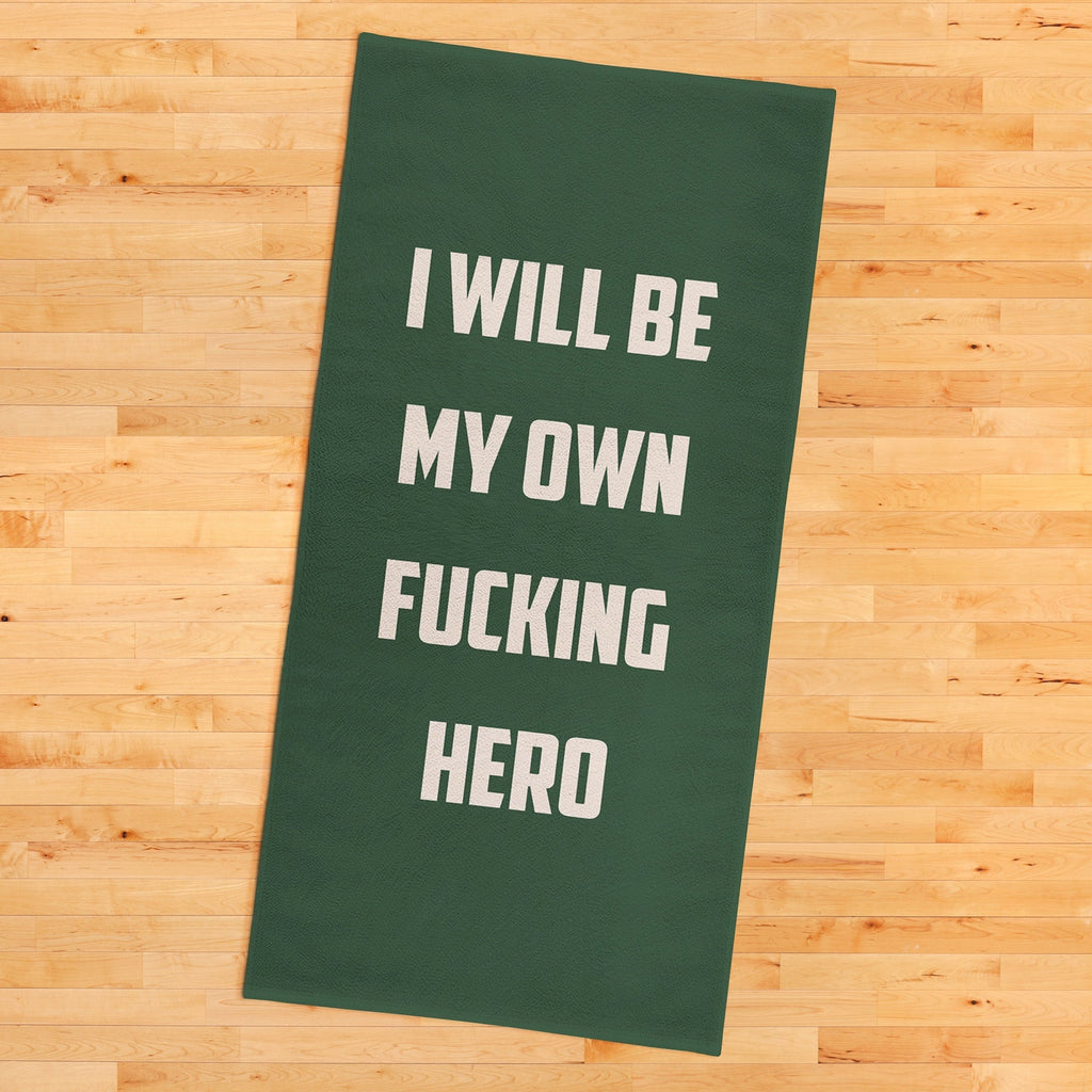 I Will Be My Own Fucking Hero Yeşil Mikrofiber Spor Havlusu