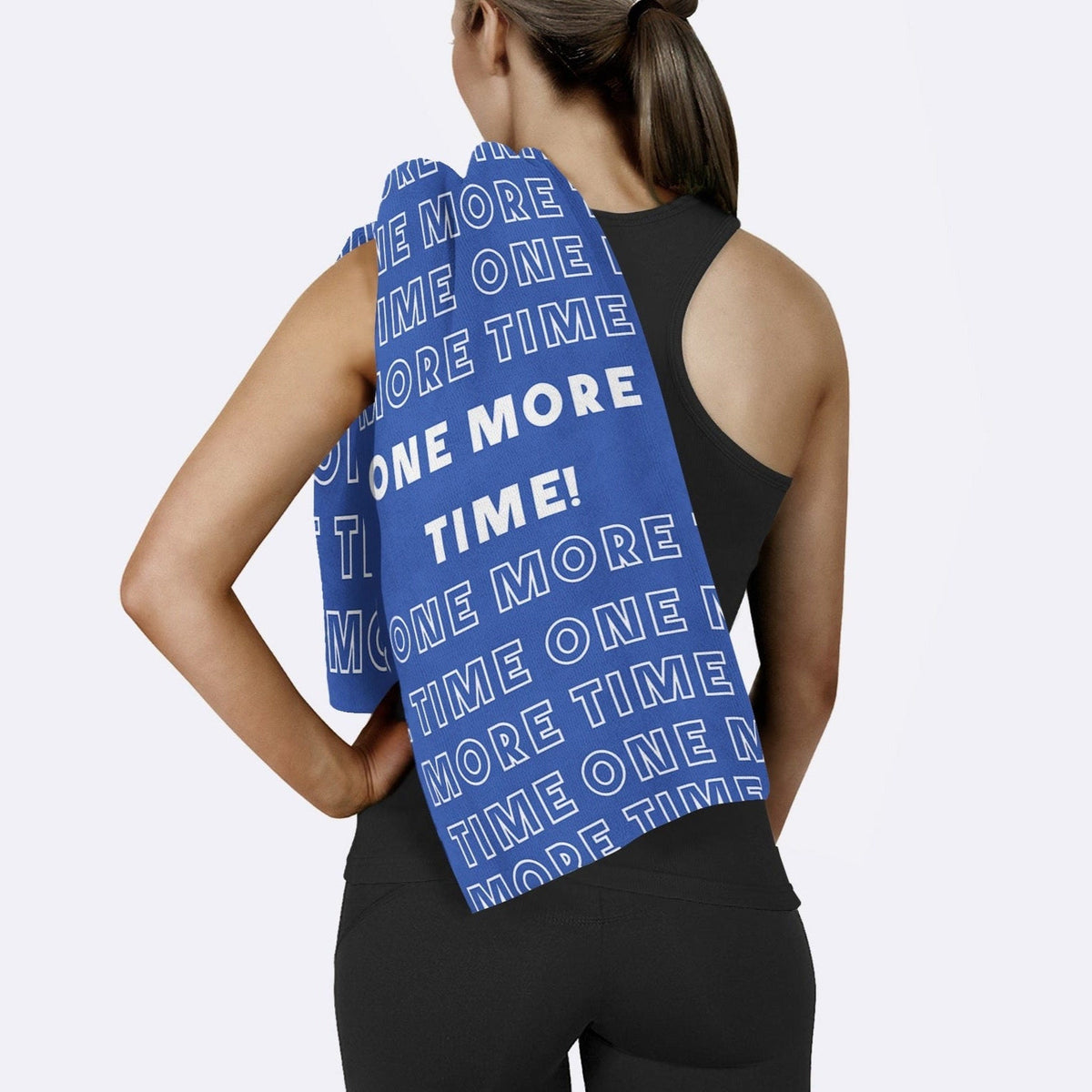 One More Time Mavi Beyaz Mikrofiber Spor Havlusu