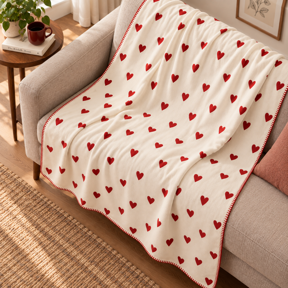 Little Red Hearts Kırmızı Kalpli Polar TV Battaniyesi