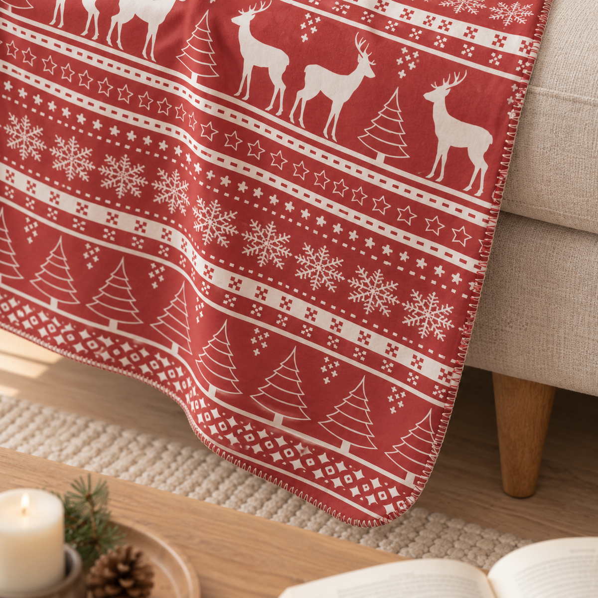 Red Santa – Yılbaşı Geyikli Polar TV Battaniyesi