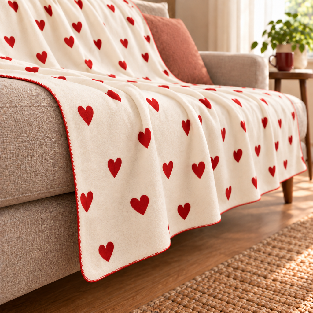 Little Red Hearts Kırmızı Kalpli Polar TV Battaniyesi