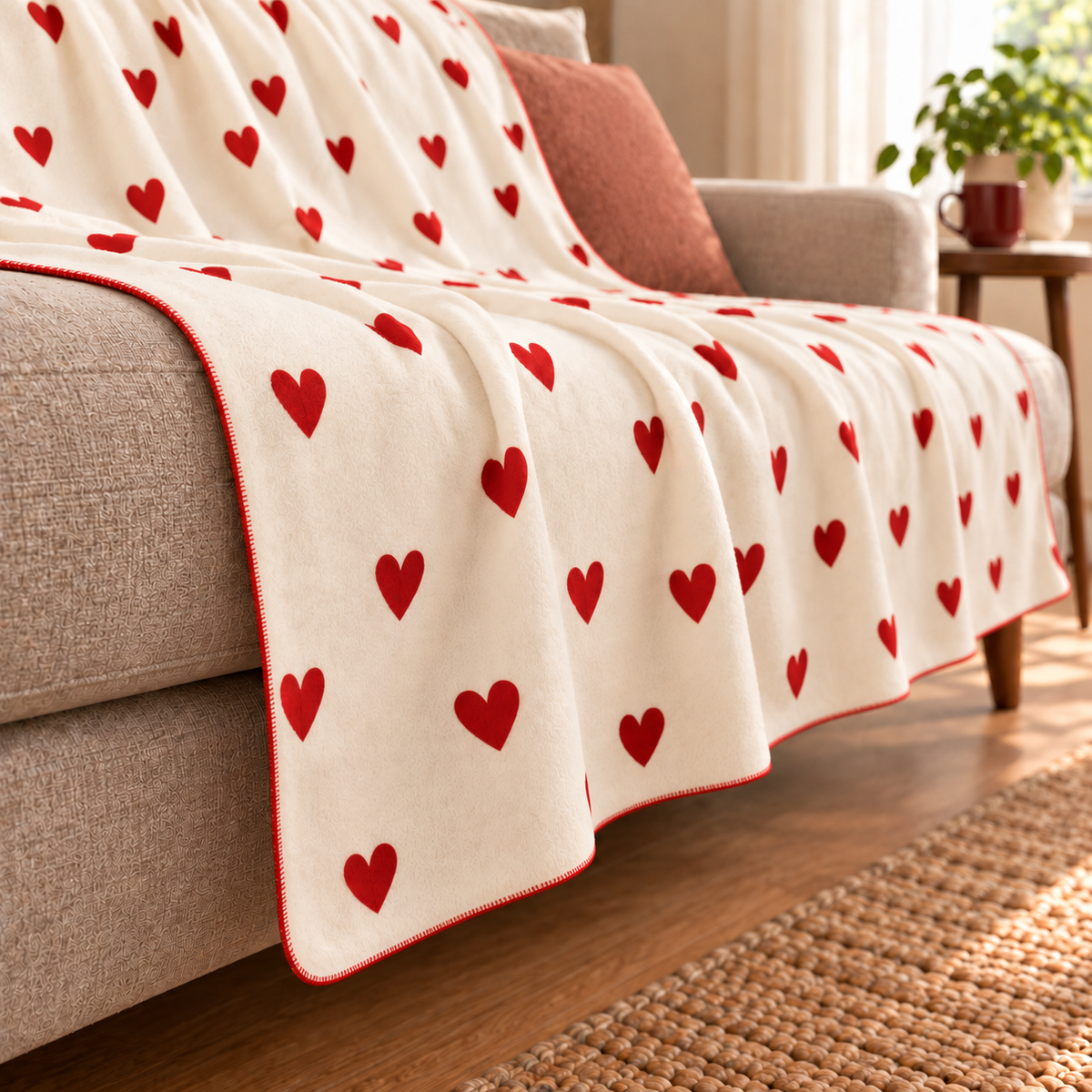Little Red Hearts Kırmızı Kalpli Polar TV Battaniyesi