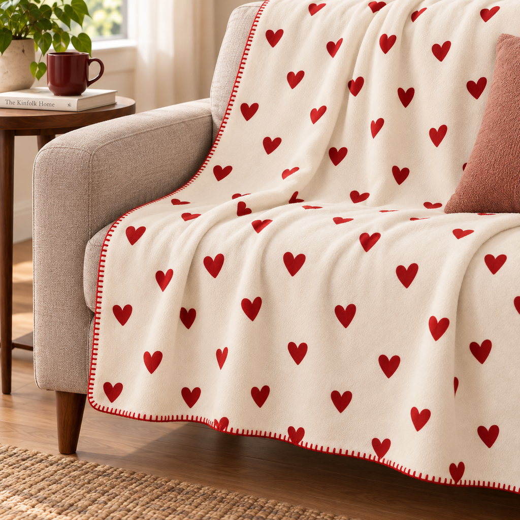 Little Red Hearts Kırmızı Kalpli Polar TV Battaniyesi